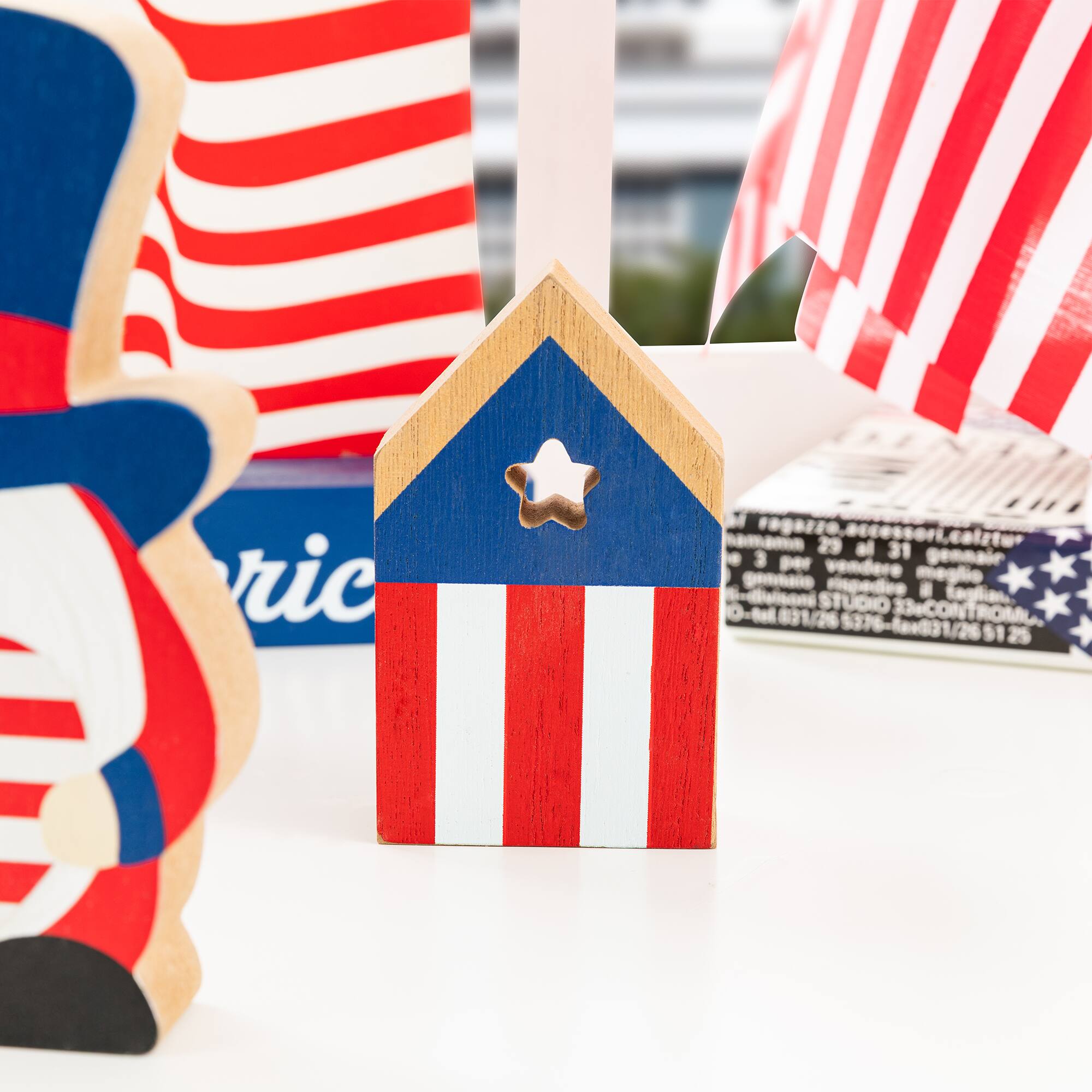 Glitzhome® 11.75" Patriotic Americana Wooden Block Table Decor